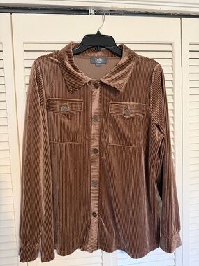 belle sky Corded Velvet Button-Front Shirt Jacket - Brown
